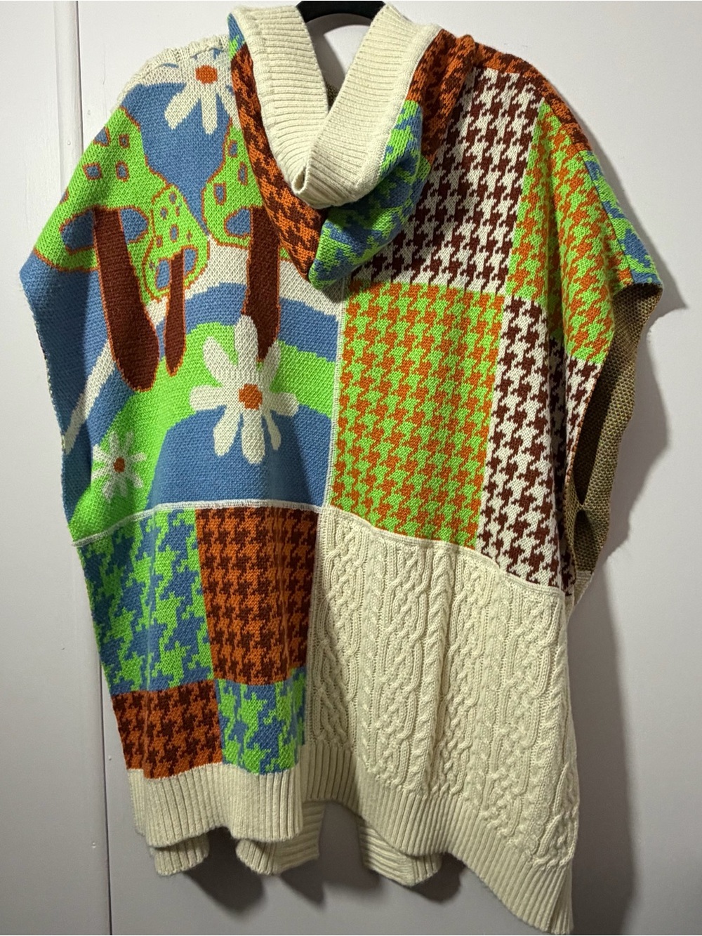 Urban Outfitters Kali Knit Throwover Poncho, Patchwork Cape - Picture 12 of 13